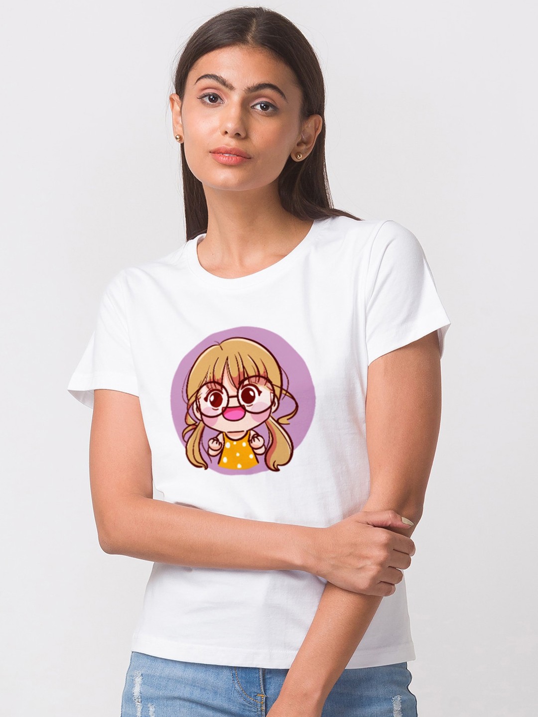 

FashionRack Women White & Purple Printed Cotton Lounge T-shirt
