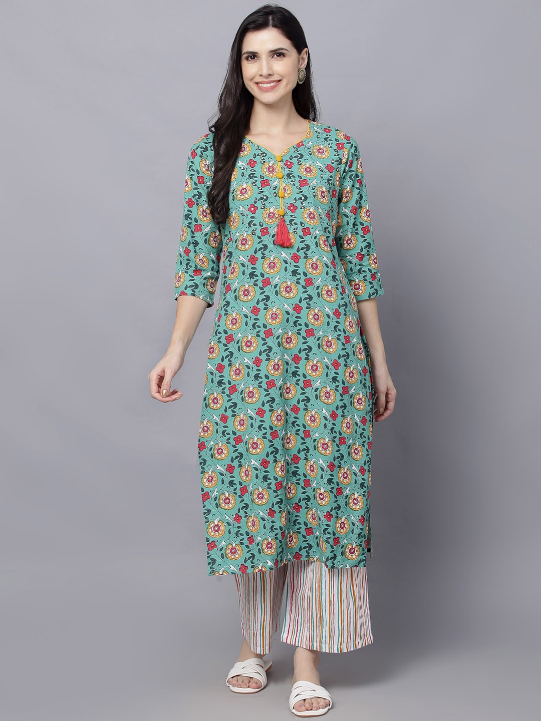 

HERE&NOW Women Green Floral Printed Kurta Set