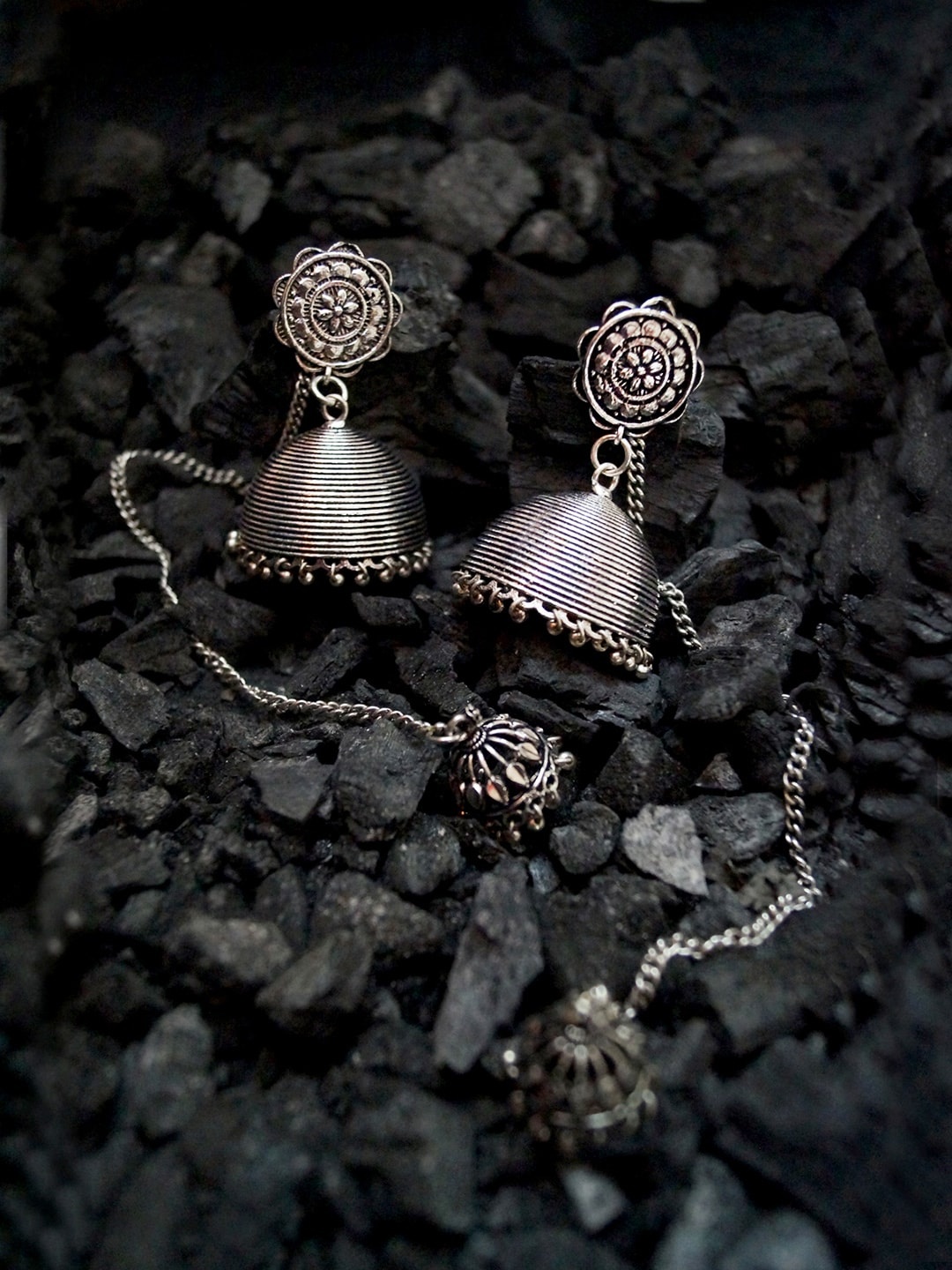

Rubans Silver-Toned Double Sided Drop Earrings
