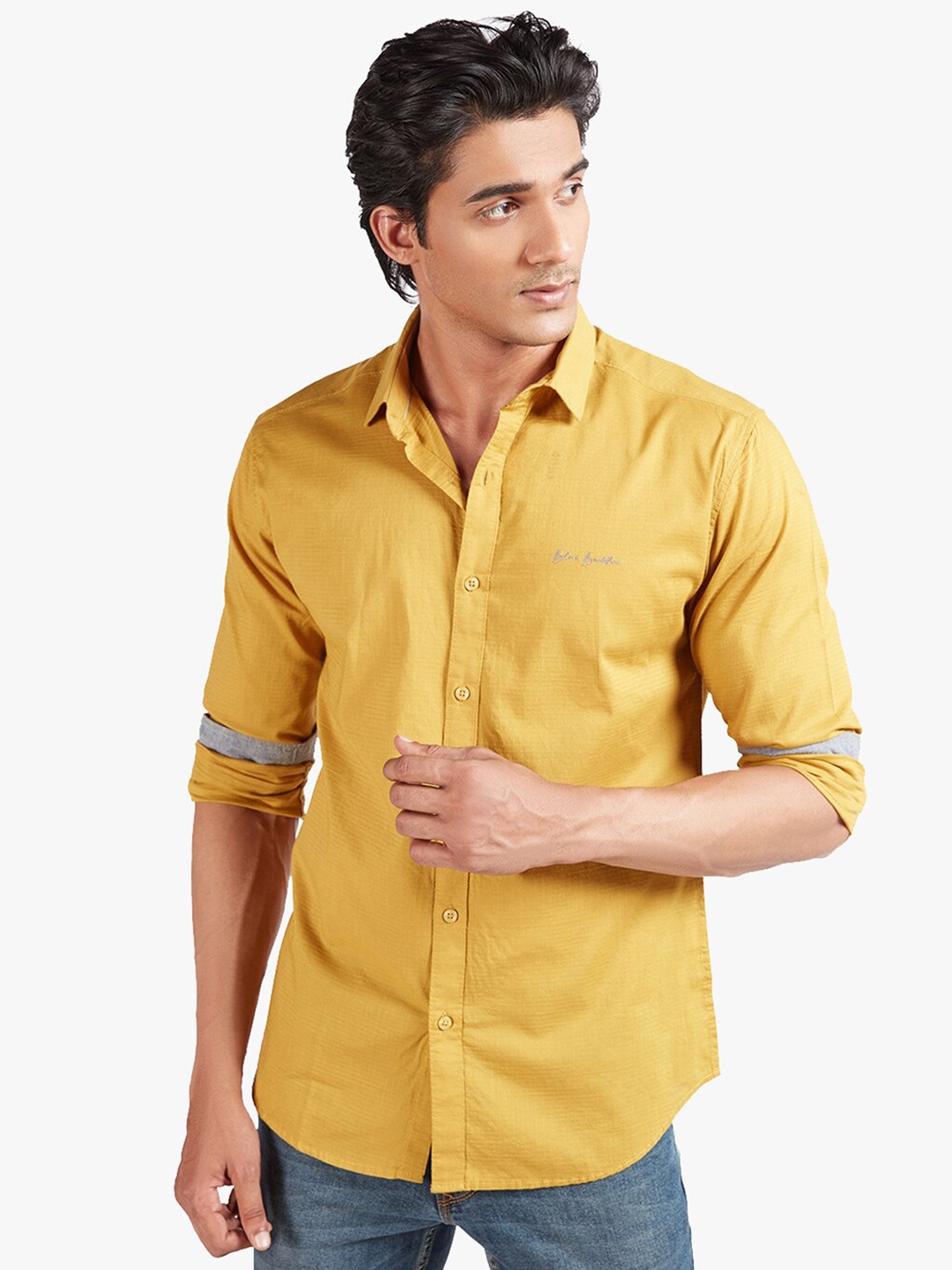 

Blue Buddha Men Yellow Cotton Casual Shirt