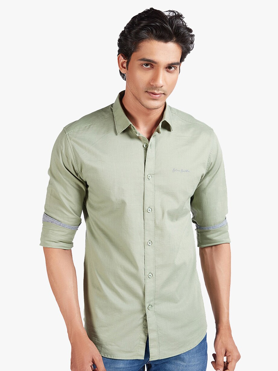 

Blue Buddha Men Green Regular Fit Cotton Casual Shirt