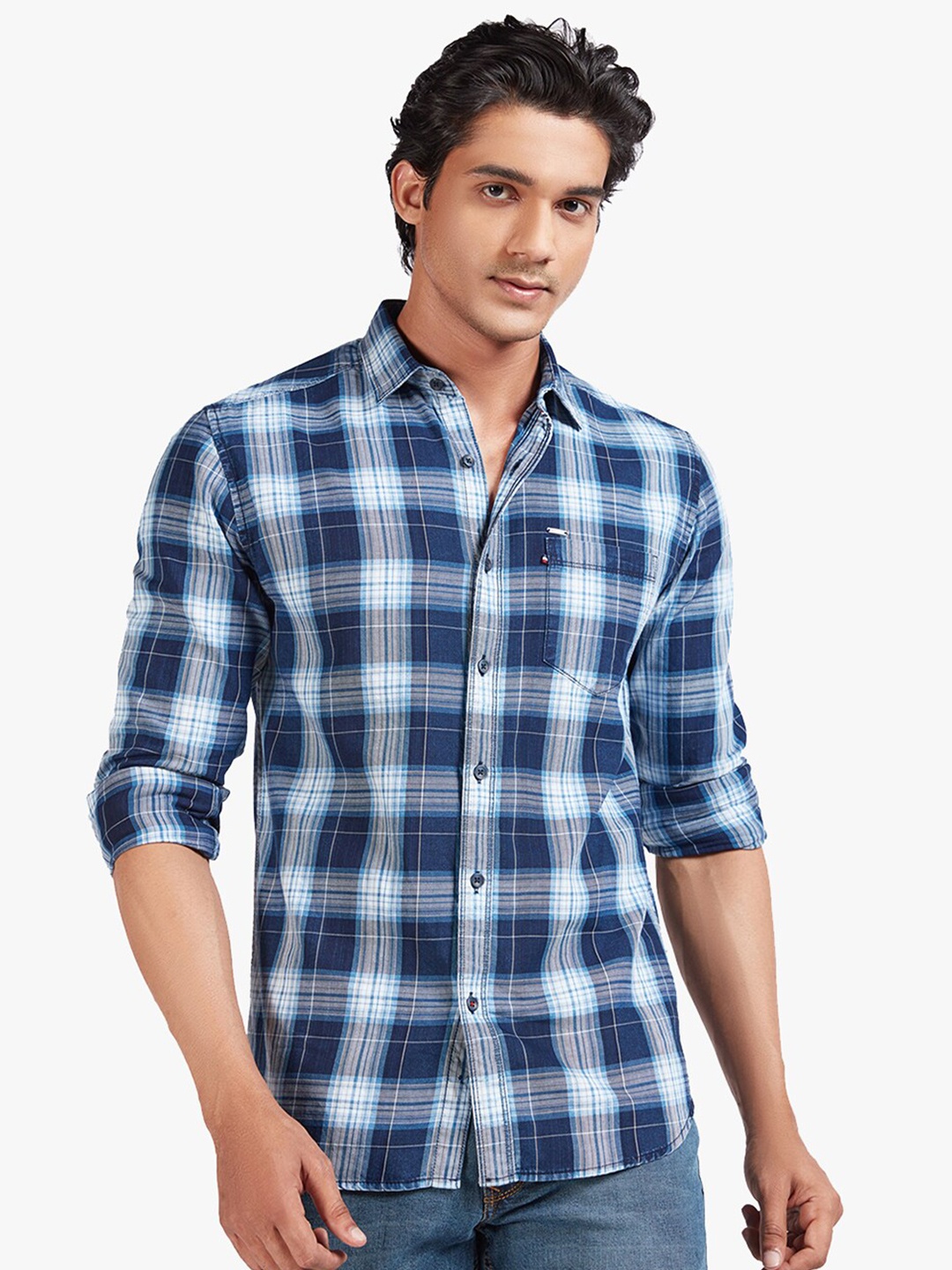 

Blue Buddha Men Blue Tartan Checks Checked Casual Shirt