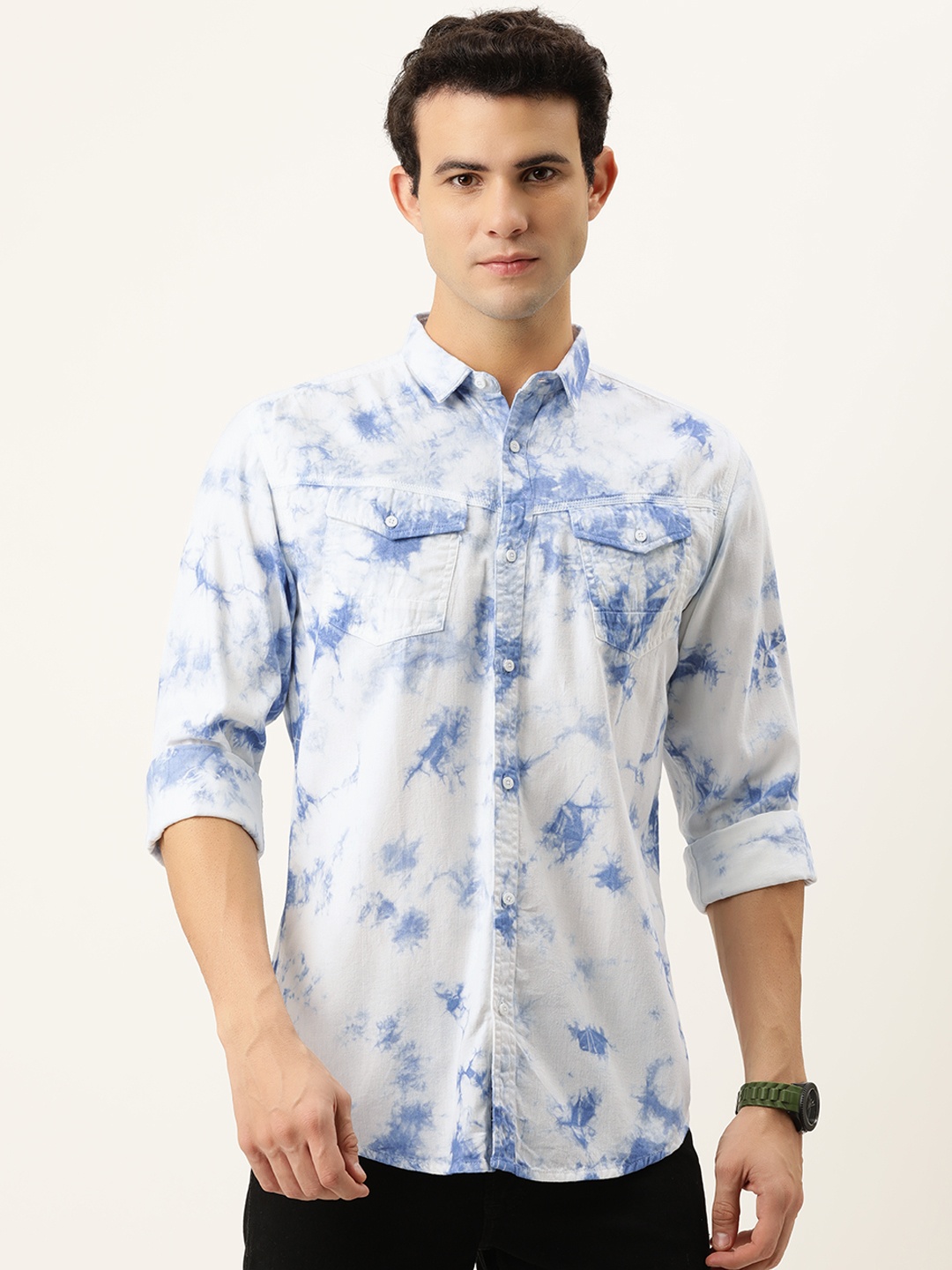 

Bene Kleed Men Tie & Dye Slim Fit Cotton Casual Shirt, Blue