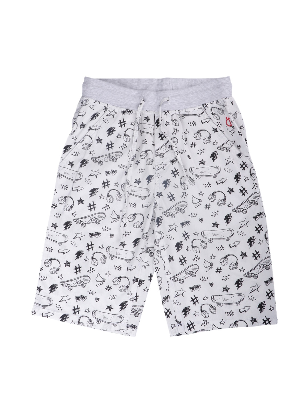 

Gini and Jony Boys White Conversational Printed Shorts
