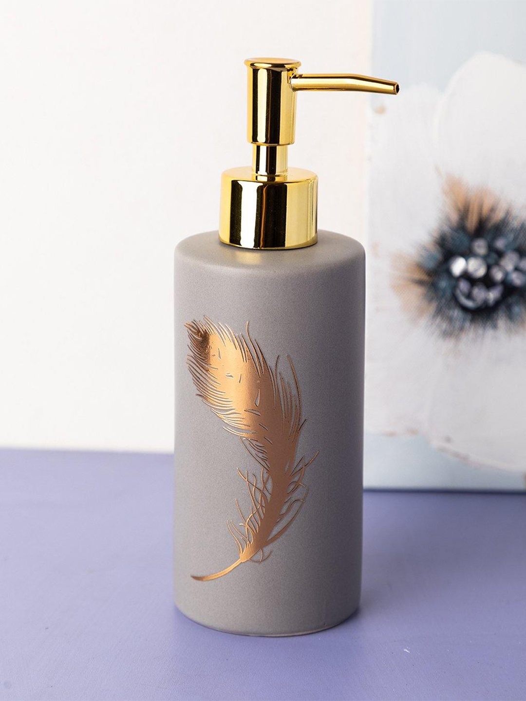

MARKET99 Gold-Toned & Grey Solid Ceramic Soap Dispenser 350ml