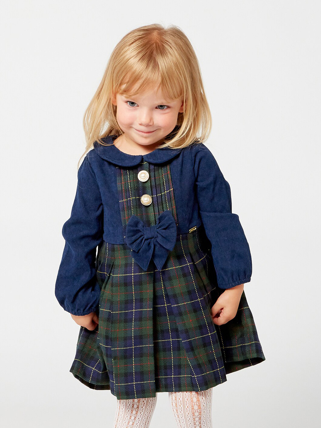 

One Friday Navy Blue Checked Peter Pan Collar Dress
