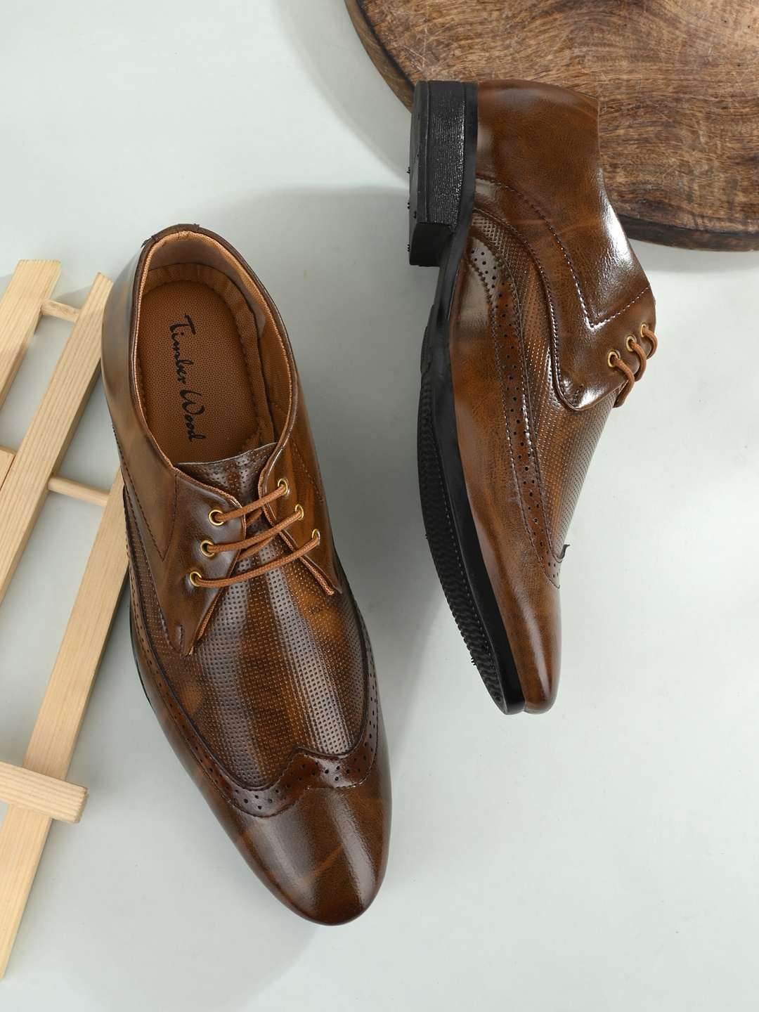 

TimberWood Men Brown Textured Leather Formal Derby Shoes