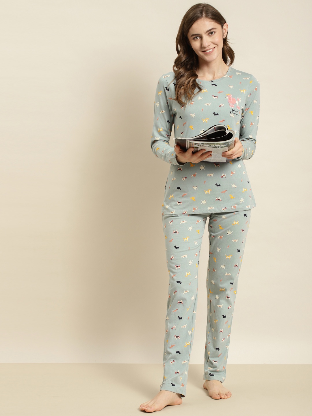 

Sweet Dreams Women Green & Black Women Cotton Night suit