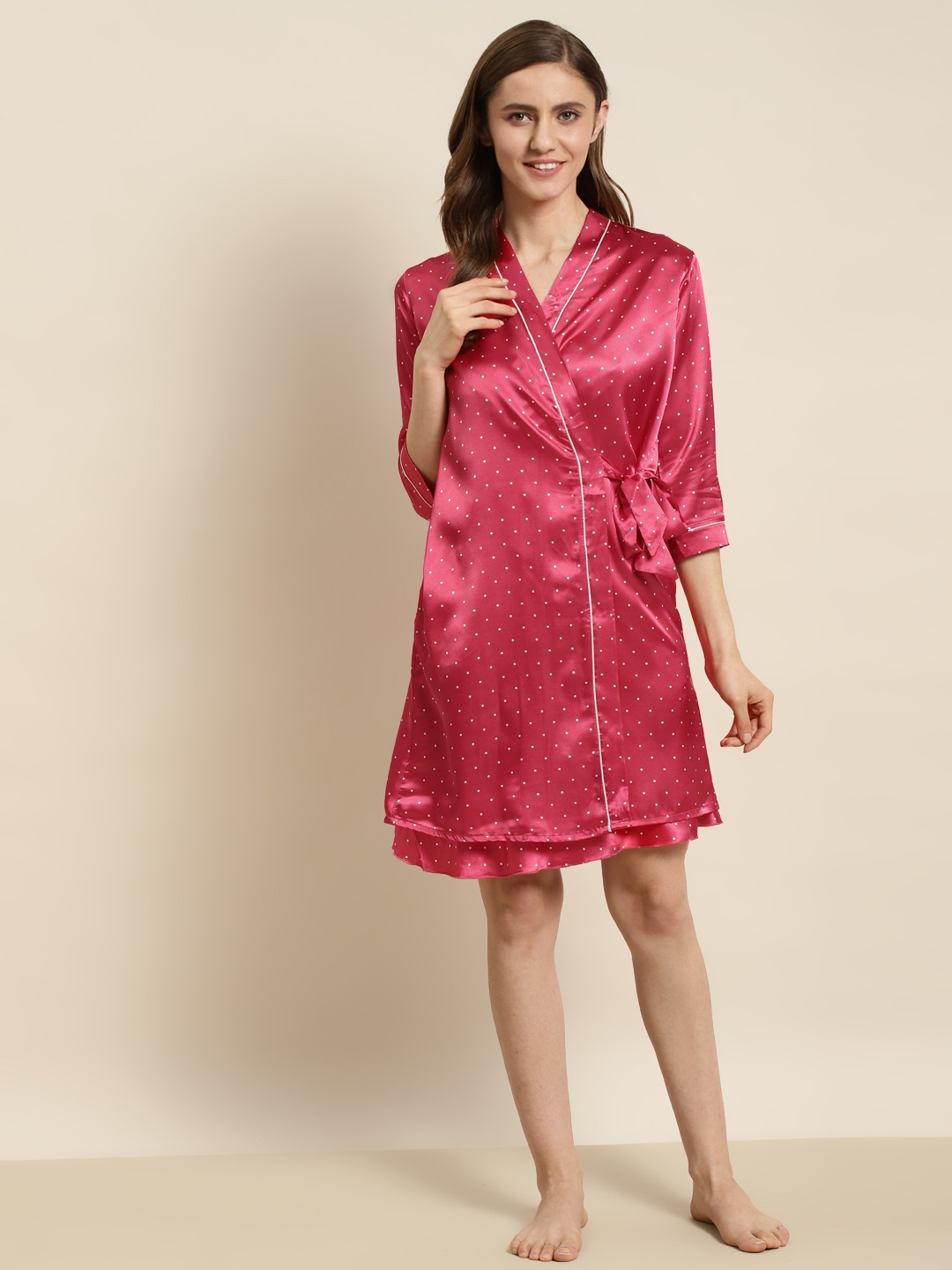 

Sweet Dreams Red Printed Nightdress with Robe