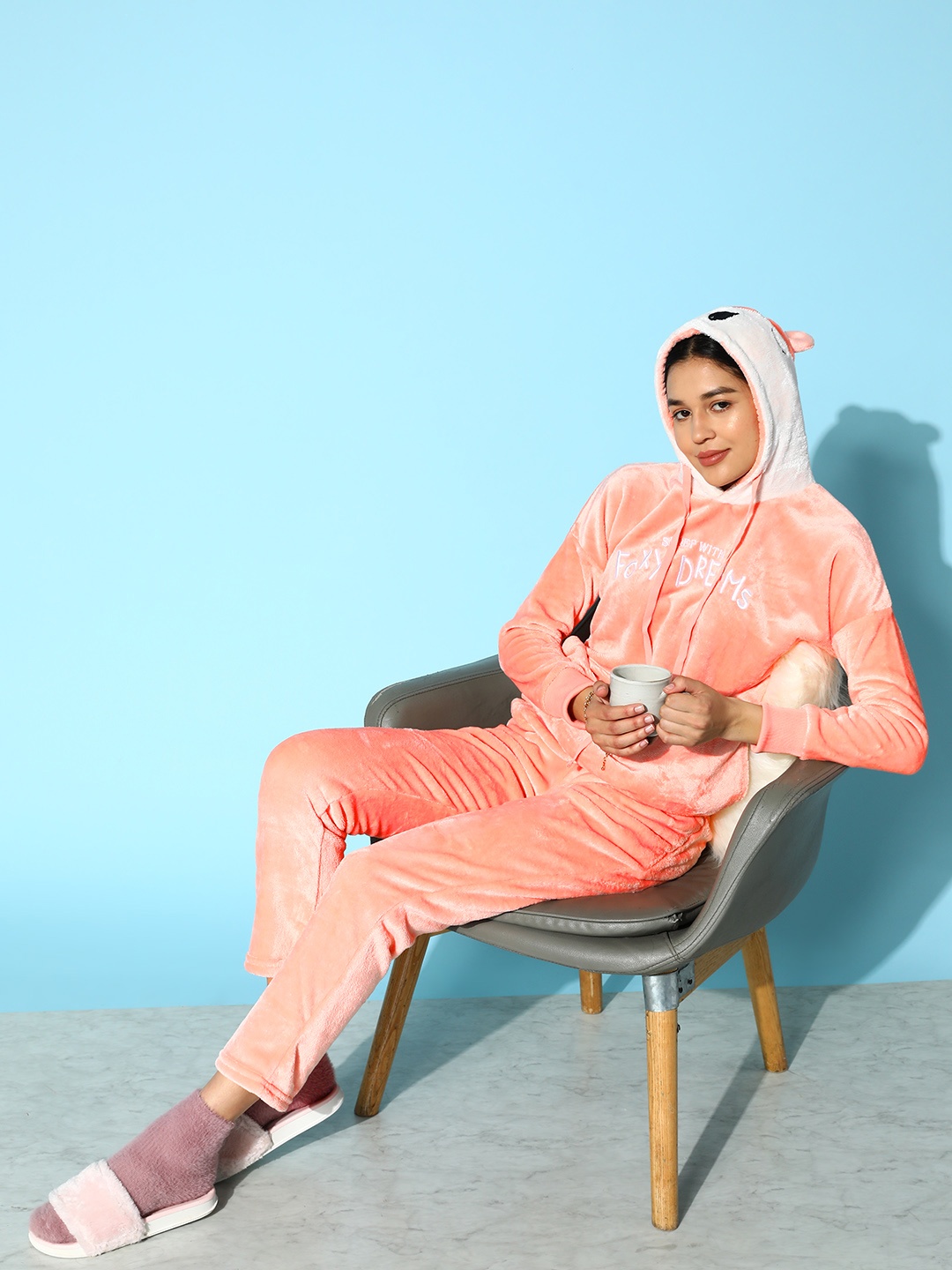 

Sweet Dreams Women Peach-Coloured & Peach-Coloured Embroidered Pyjama Set