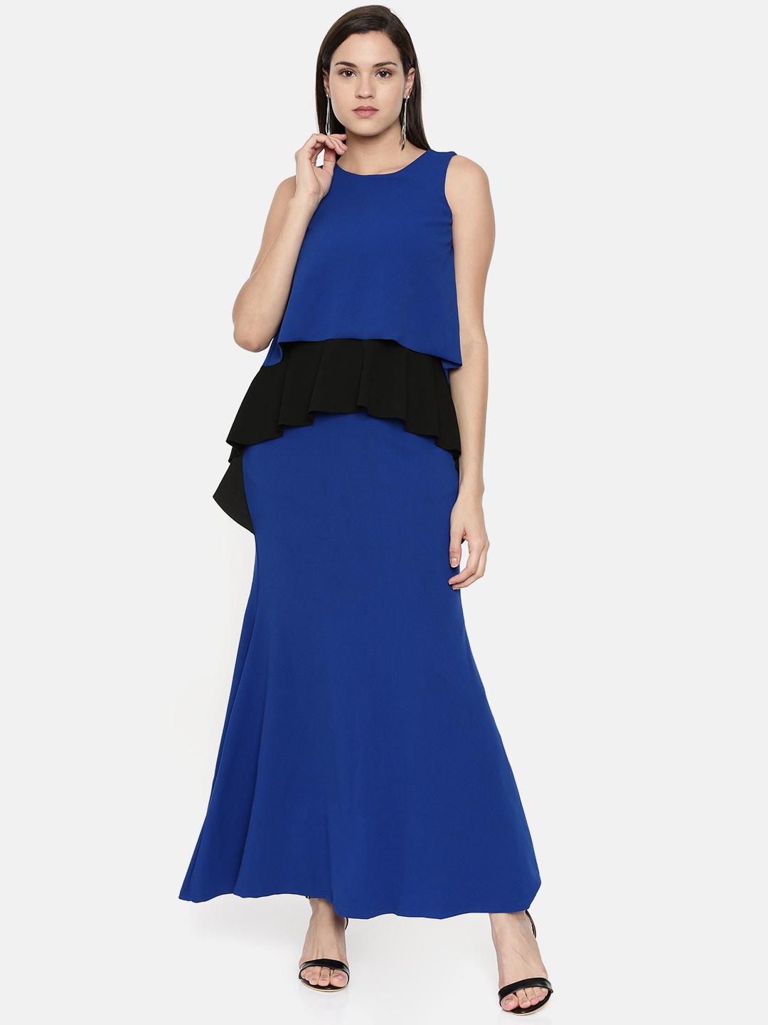 

AND Women Colourblocked Blue & Black Maxi Dress