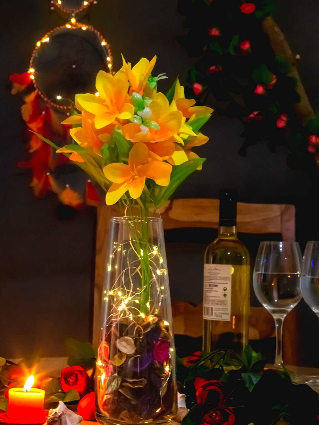 

BS AMOR Transparent & Yellow Artificial Flowers Bunch With Vase