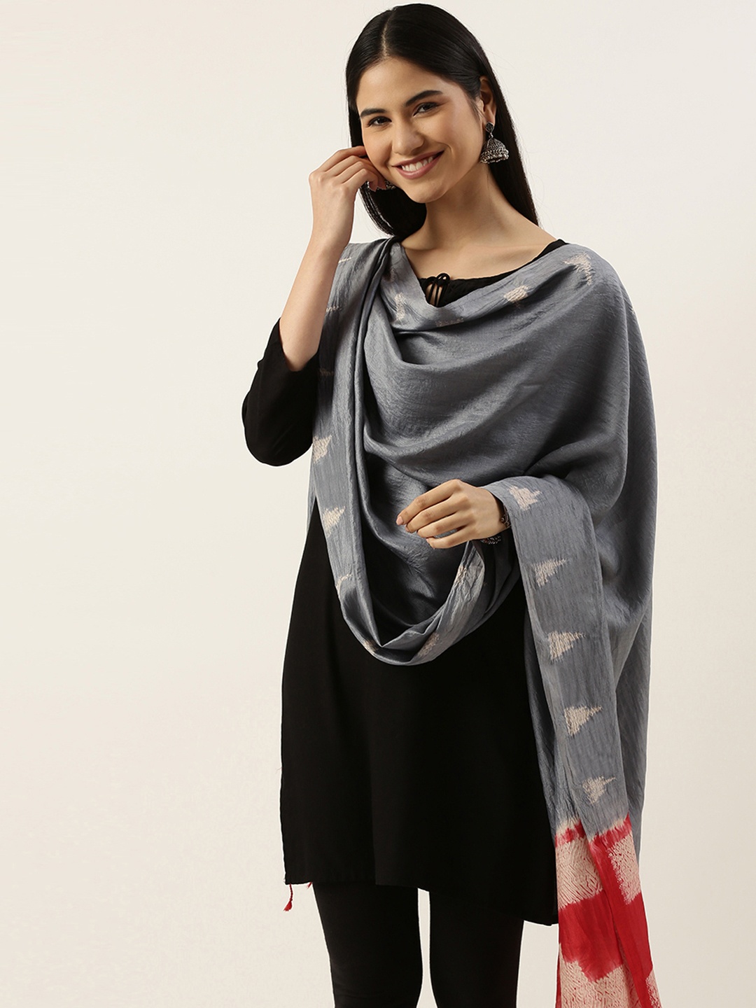 

ArtEastri Grey Woven Design Pure Silk Shibori Dupatta