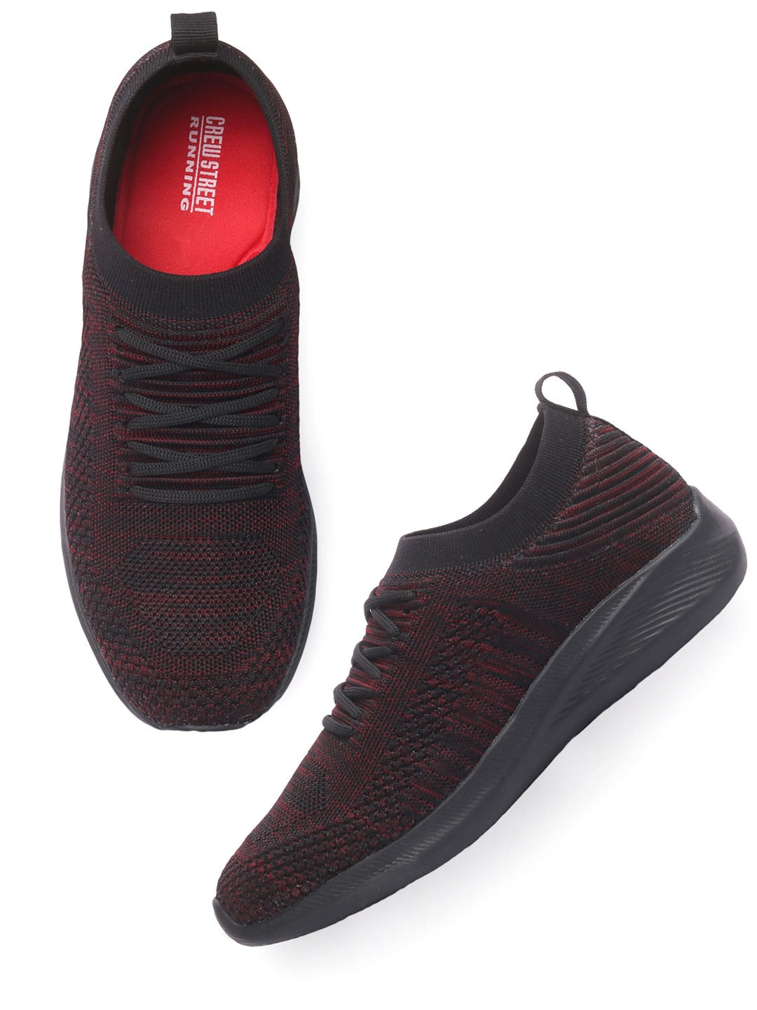 

Crew STREET Men Black Woven Design Lightweight Sneakers