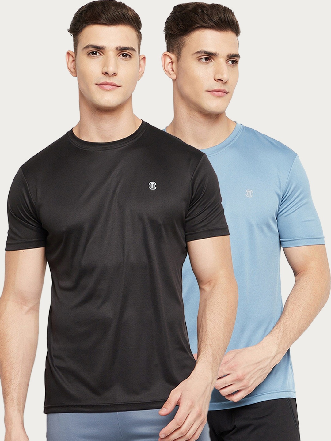 

MOZAFIA Men Pack of 2 Blue & Black Solid T-shirt