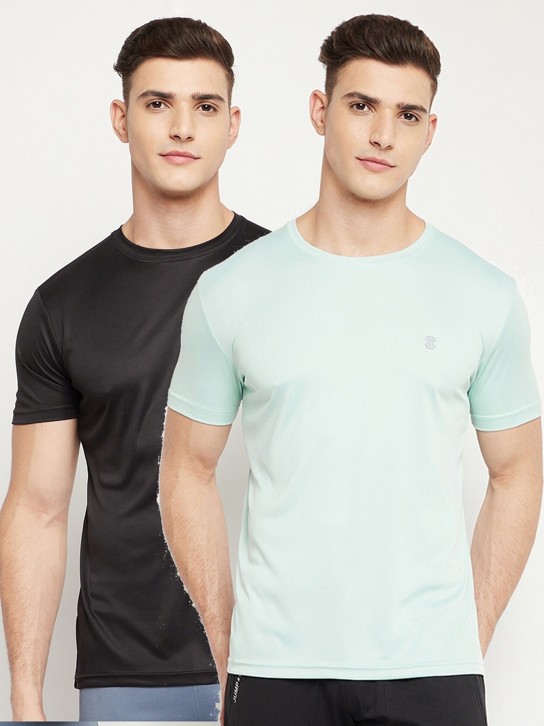 

MOZAFIA Men Mint & Black Pack Of 2 Solid T-shirt, Green