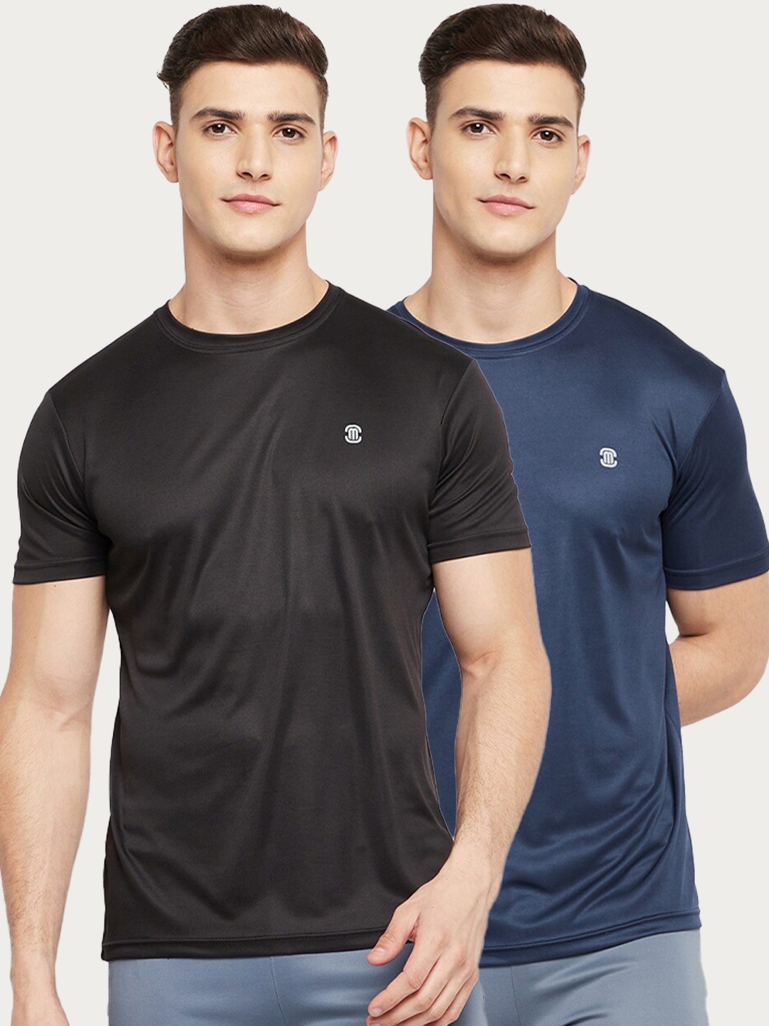 

MOZAFIA Men Navy Blue & Black Pack of 2 Solid T-shirts