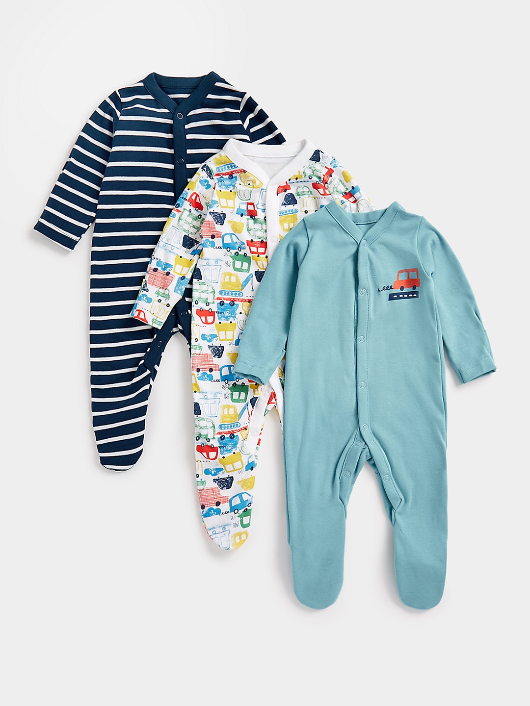 

mothercare Infant Boys Pack of 3 Pure Cotton Sleepsuits, Blue