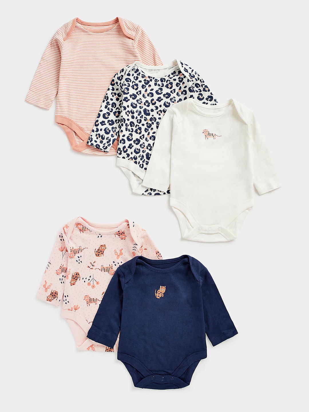 

mothercare Infant Boys Pack of 5 Pure Cotton Bodysuits, Peach