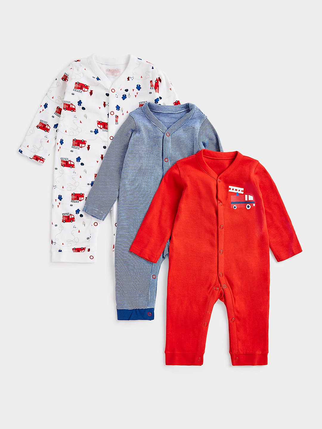 

mothercare Infants Pack of 3 Pure Cotton Rompers, Red