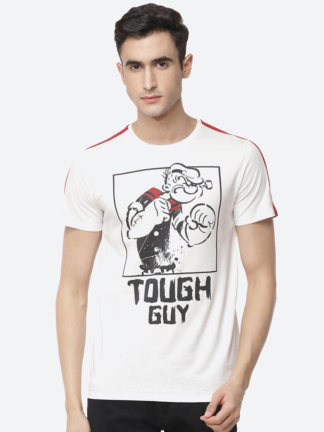 

Free Authority Men White & Black Popeye Printed Cotton T-shirt