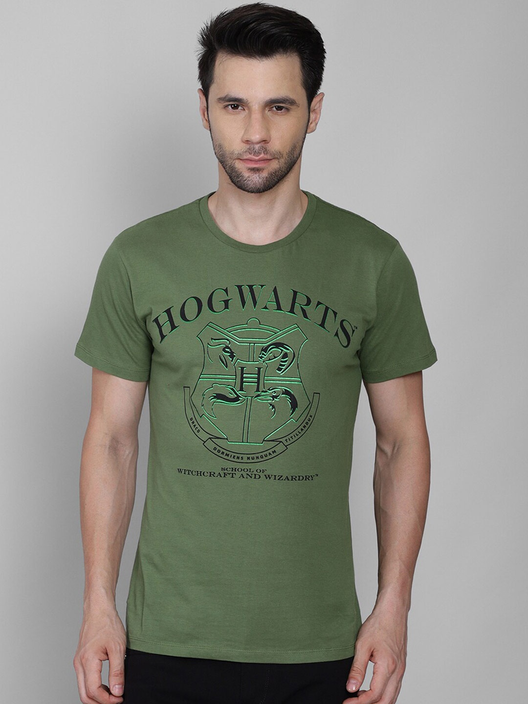 

Free Authority Men Green Typography Hogwarts Printed Cotton T-shirt