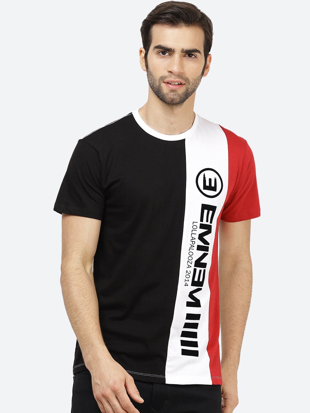 

Free Authority Men Black & White Typography Eminem Printed Cotton T-shirt