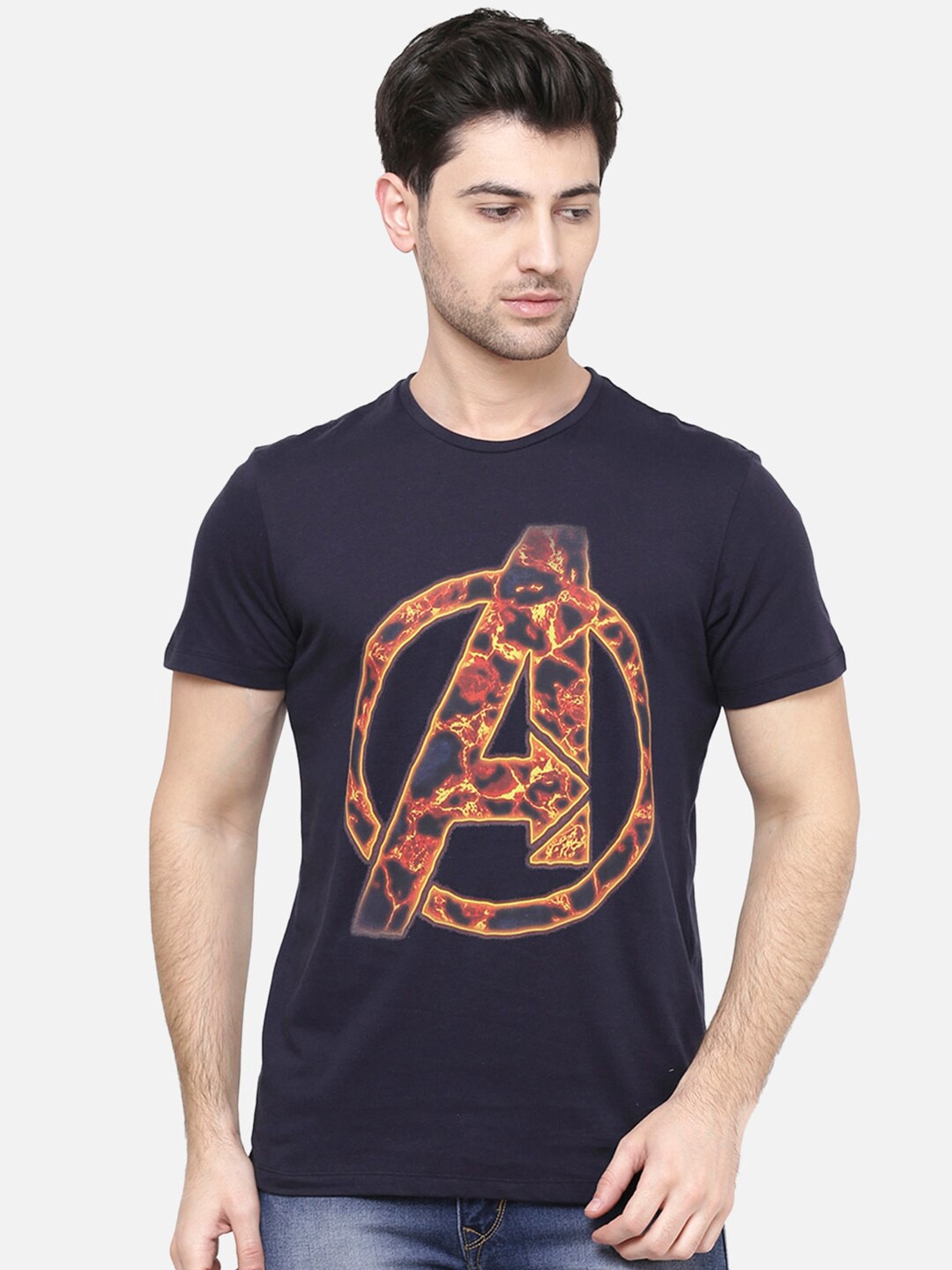

Free Authority Men Navy Blue & Yellow Avengers Printed T-shirt