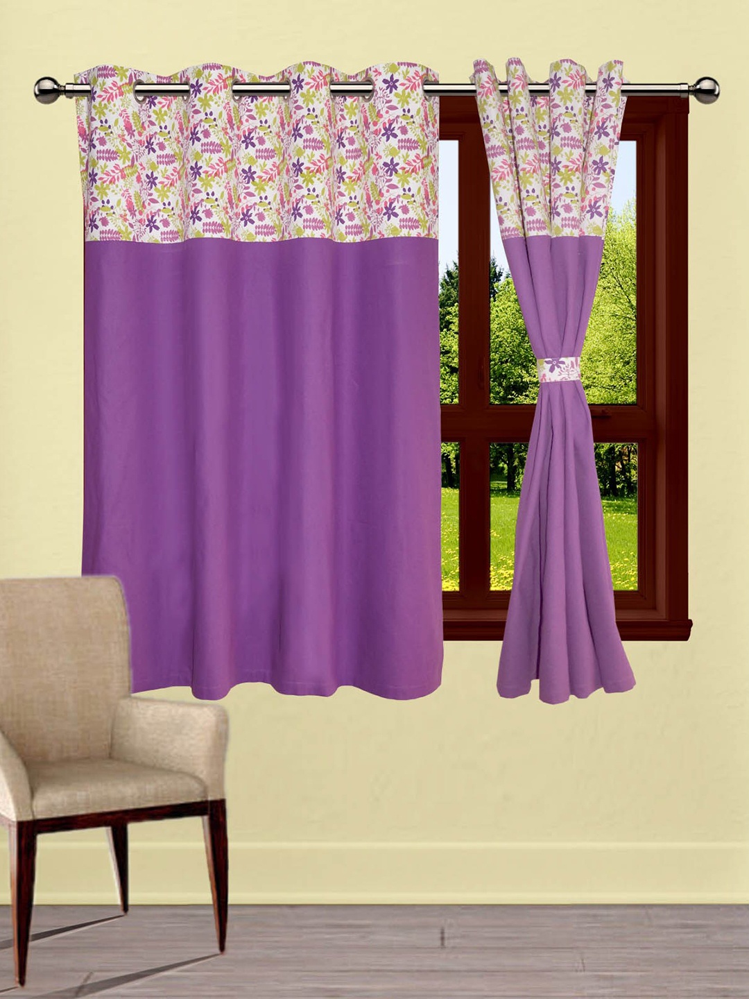 

Lushomes Purple & White Floral Window Curtain