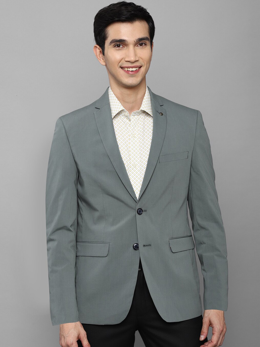 

Allen Solly Men Grey Solid Slim-Fit Single-Breasted Blazer