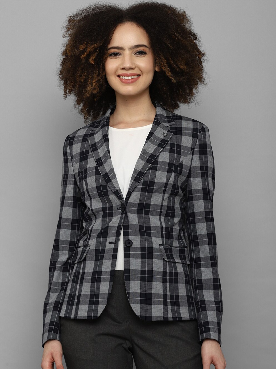 

Allen Solly Woman Grey Checked Single-Breasted Casual Blazers