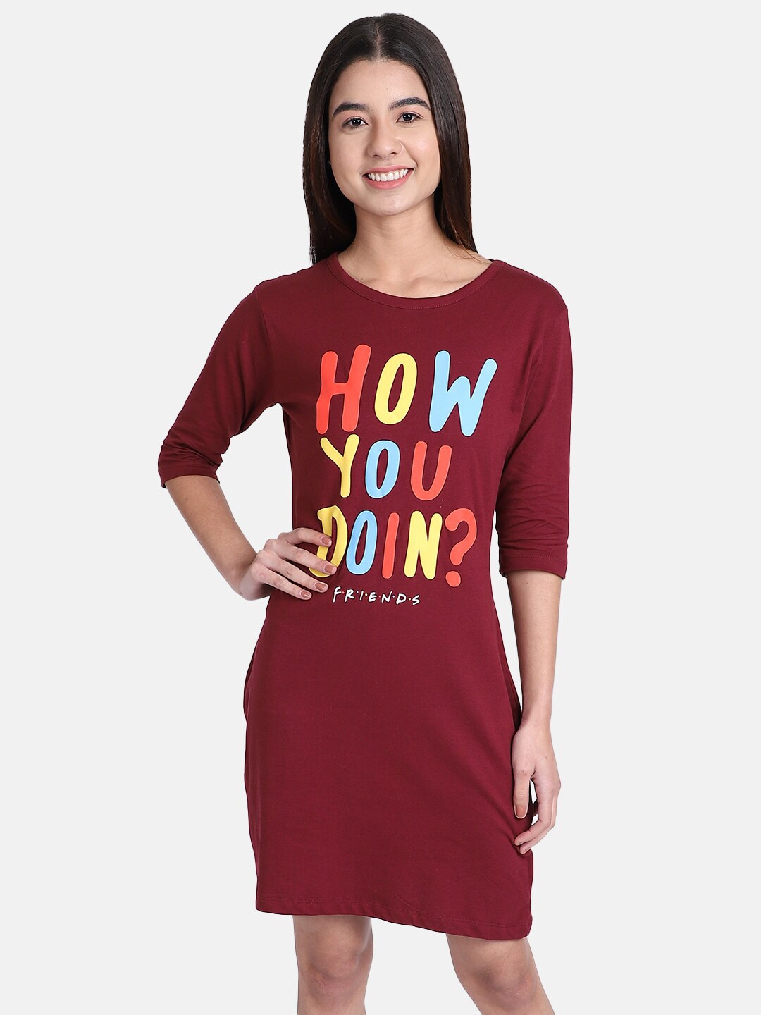 

Free Authority Women Maroon Friends Printed T-shirt Style Dress