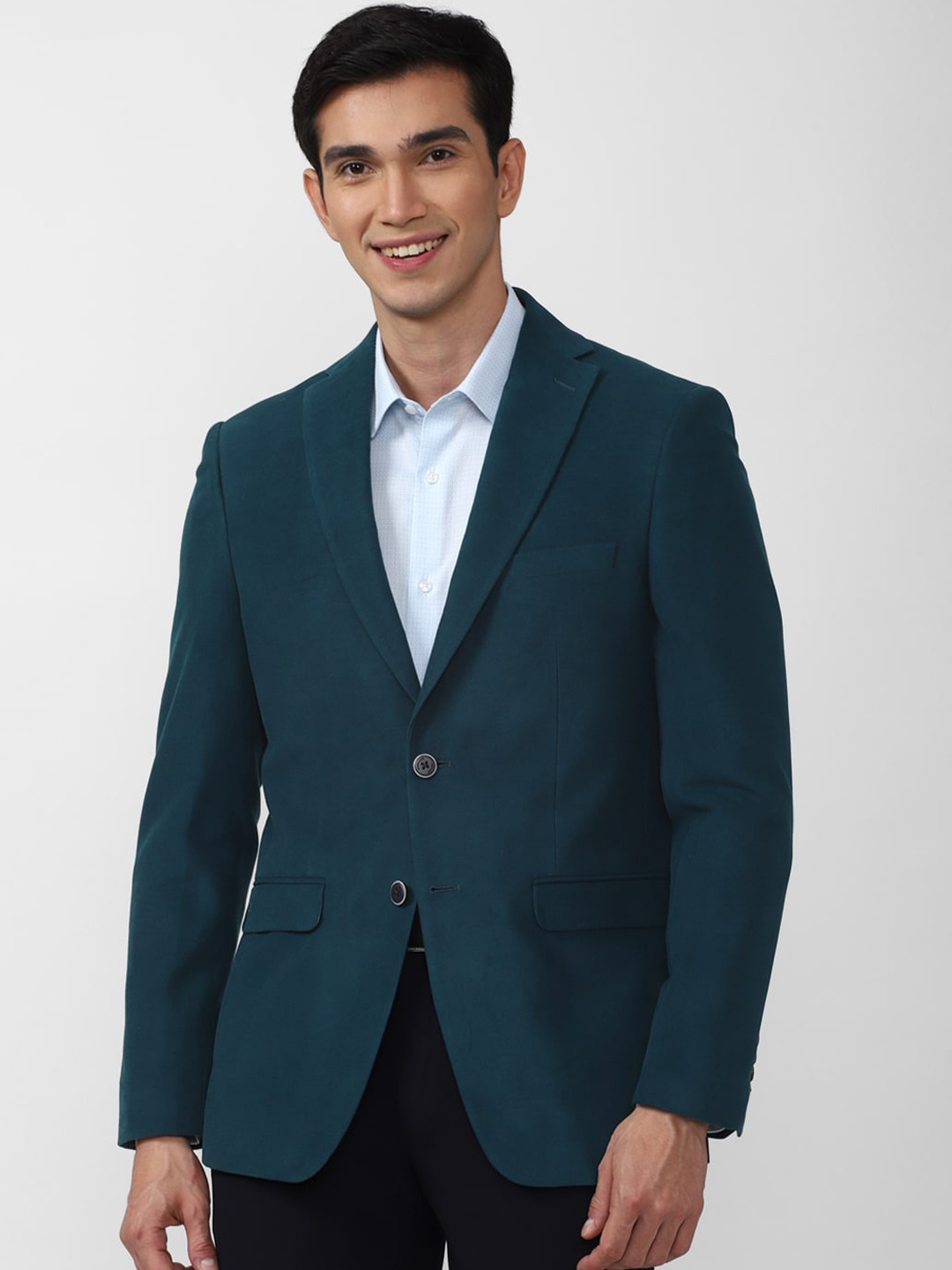 

Peter England Elite Men Solid Slim-Fit Single-Breasted Formal Blazer, Teal