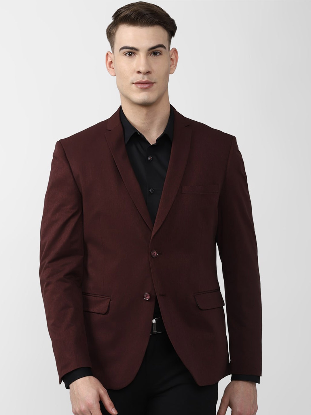 

V Dot Men Maroon Self-Design Single-Breasted Slim-Fit Blazer