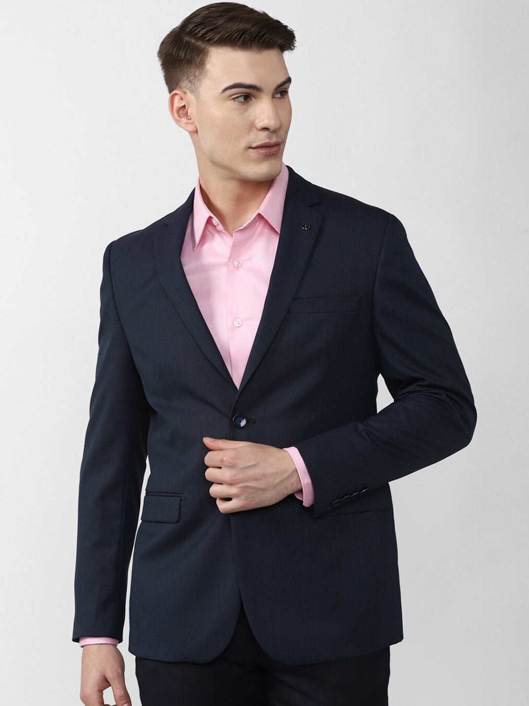 

Van Heusen Men Navy Blue Solid Slim Fit Single Breasted Blazers