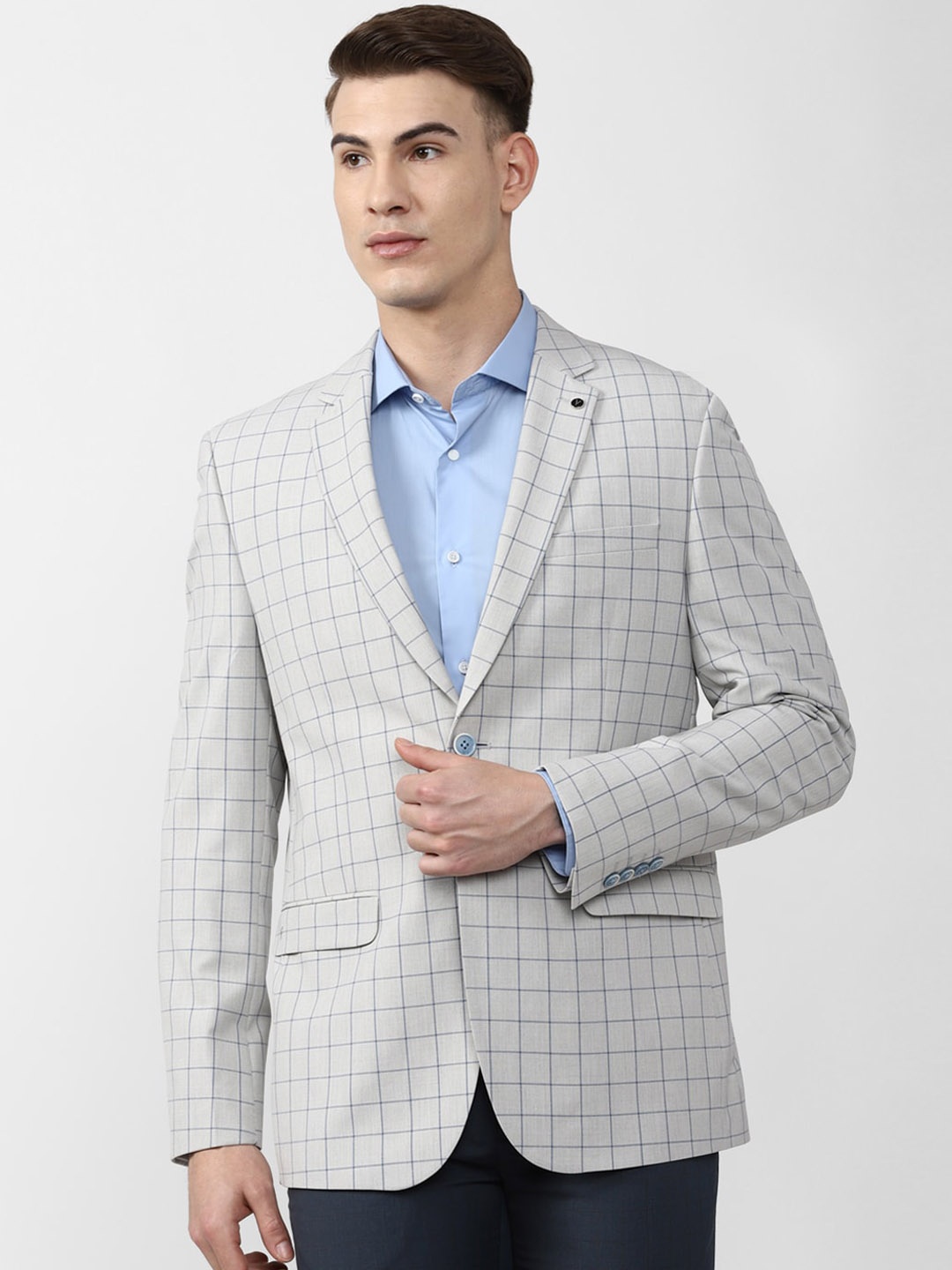 

Van Heusen Men Grey Checked Slim-Fit Single Breasted Formal Blazers