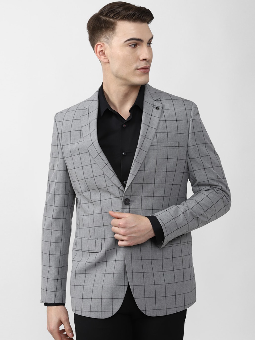 

Van Heusen Men Grey Checked Slim Fit Single Breasted Blazers