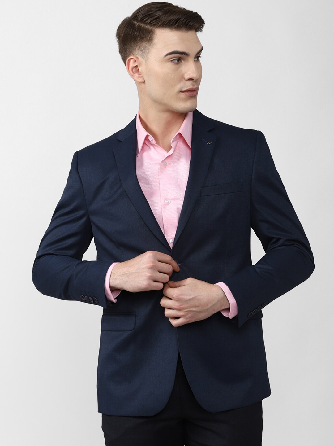 

Van Heusen Men Navy Blue Solid Single-Breasted Slim-Fit Blazer