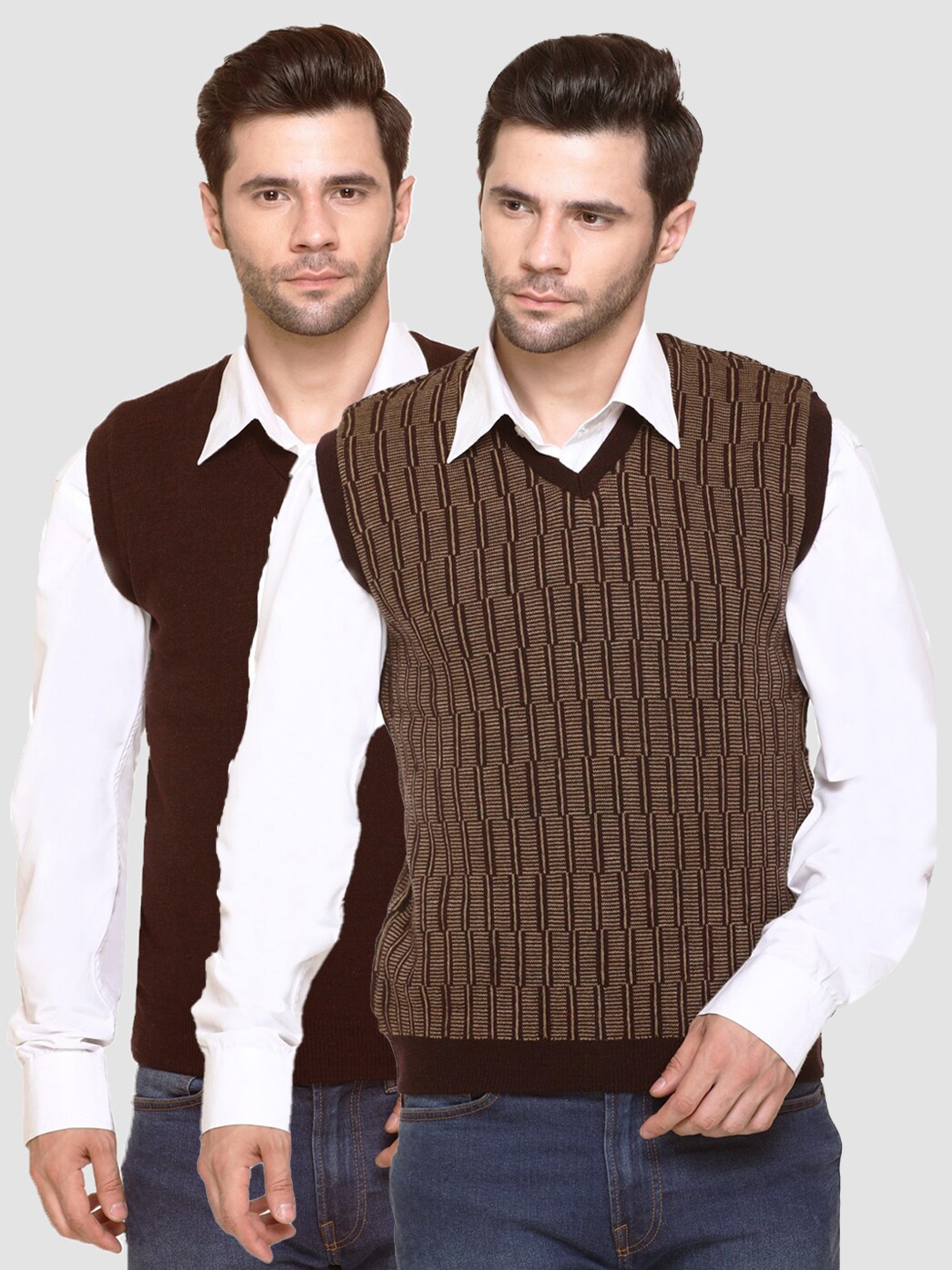 

aarbee Men Coffee Brown Striped Reversible Sweater Vest