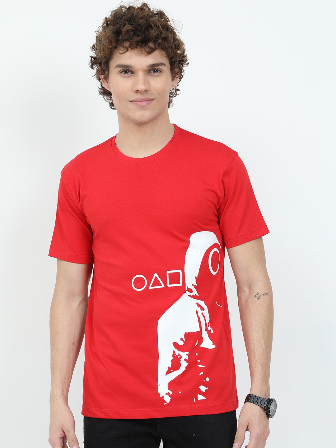 

COOFT Men Red Printed Pure Cotton T-shirt
