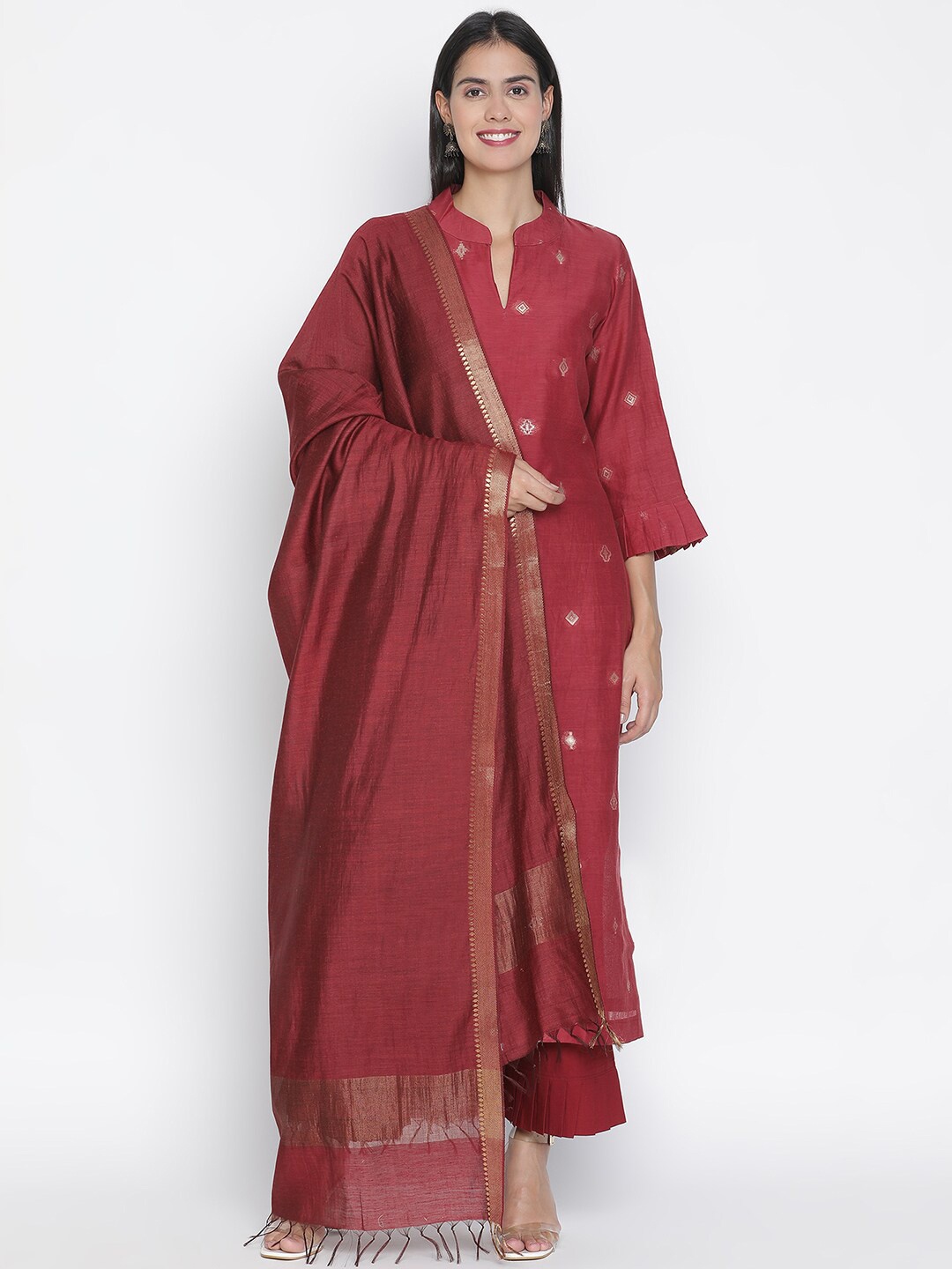 

SHINGORA Women Maroon & Gold-Toned Dupatta