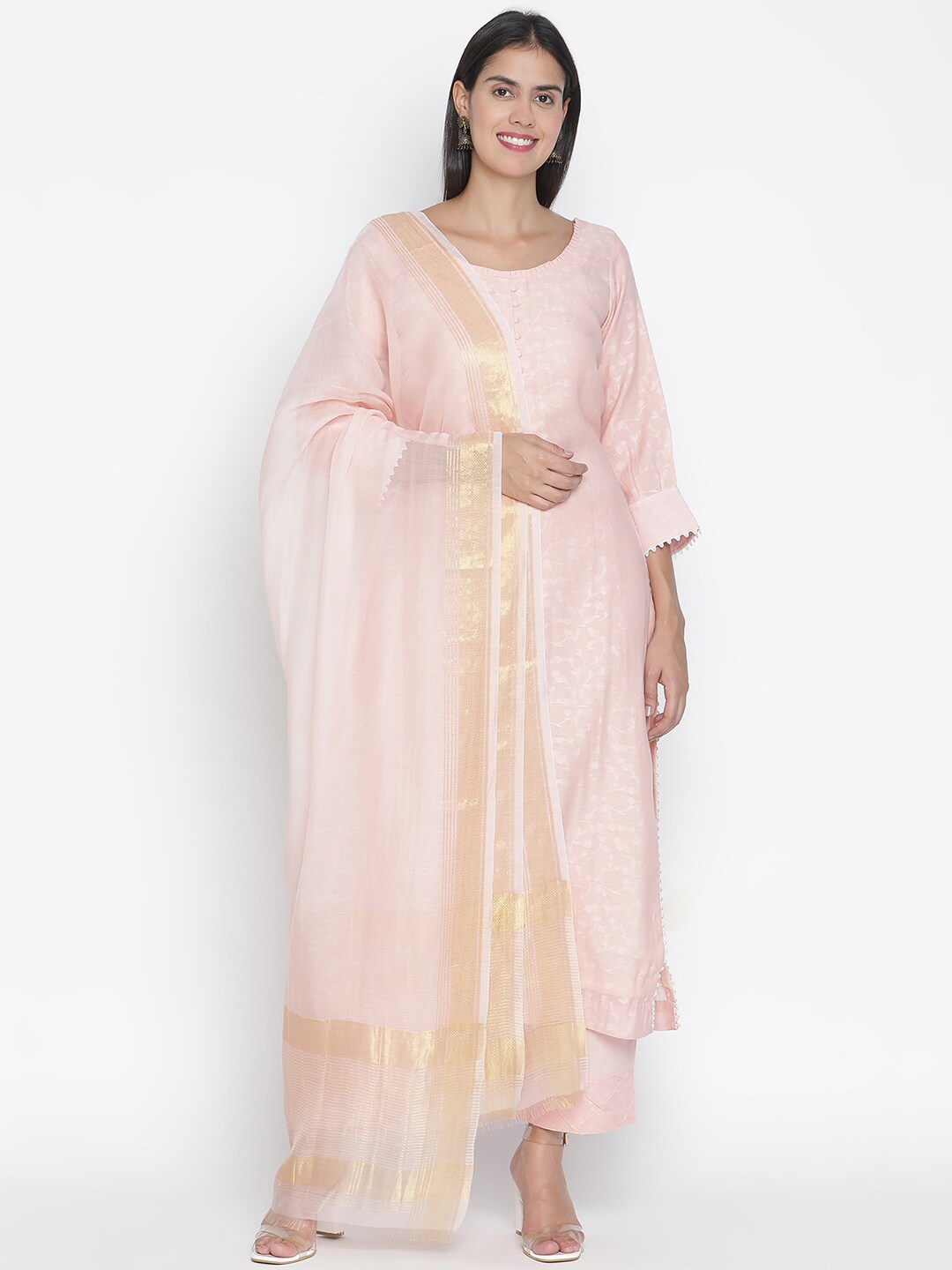 

SHINGORA Women Pink & Gold-Toned Dupatta with Zari