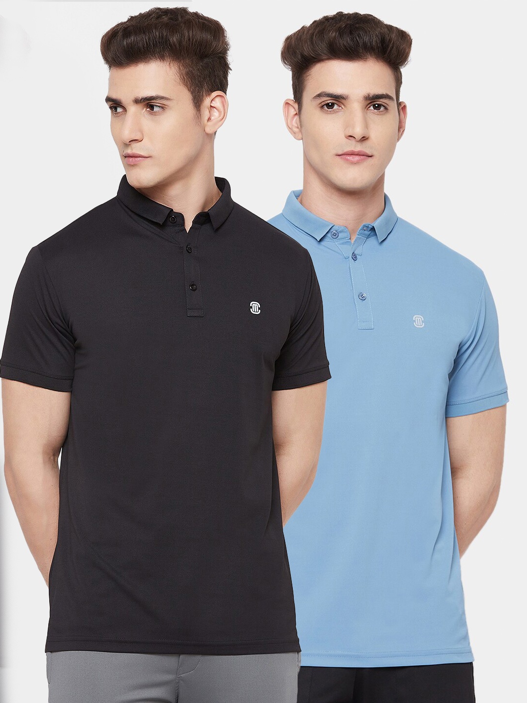 

MOZAFIA Men Blue & Black Pack of 2 Polo Collar T-shirt