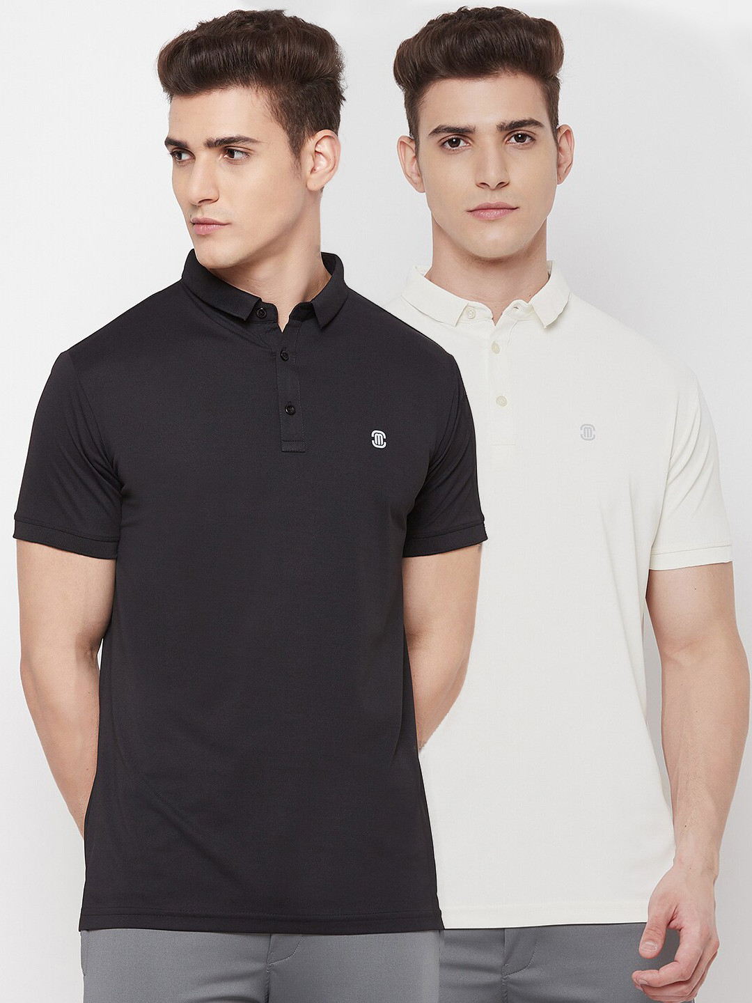 

MOZAFIA Men Off White & Black 2 Polo Collar T-shirt