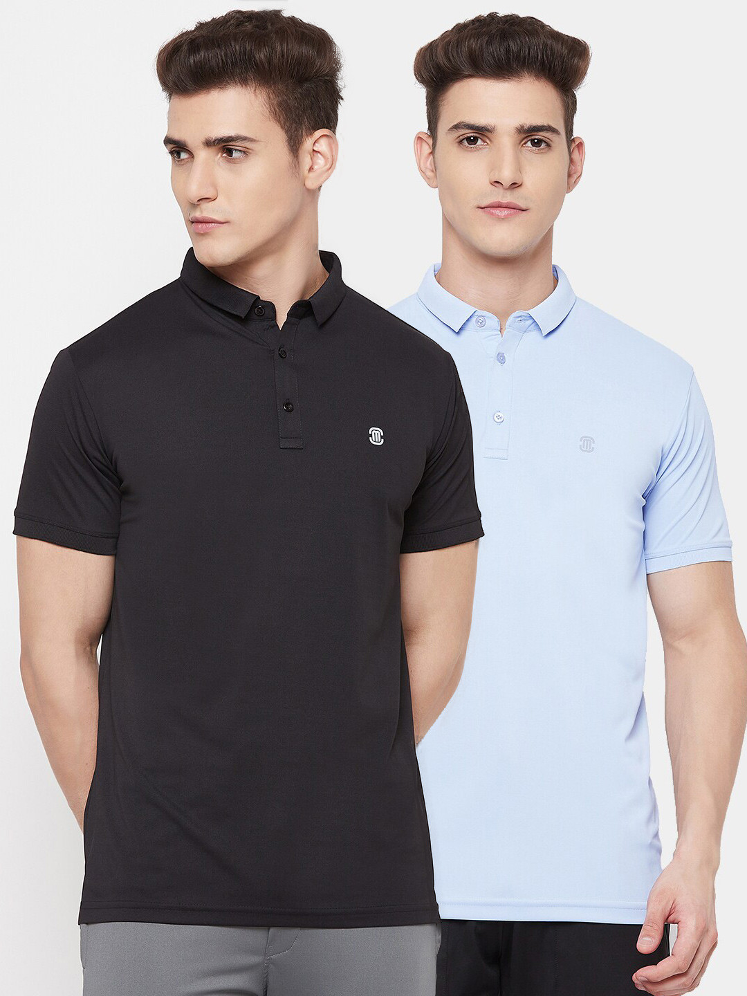 

MOZAFIA Men Blue & Black Set Of 2 Polo Collar T-shirt