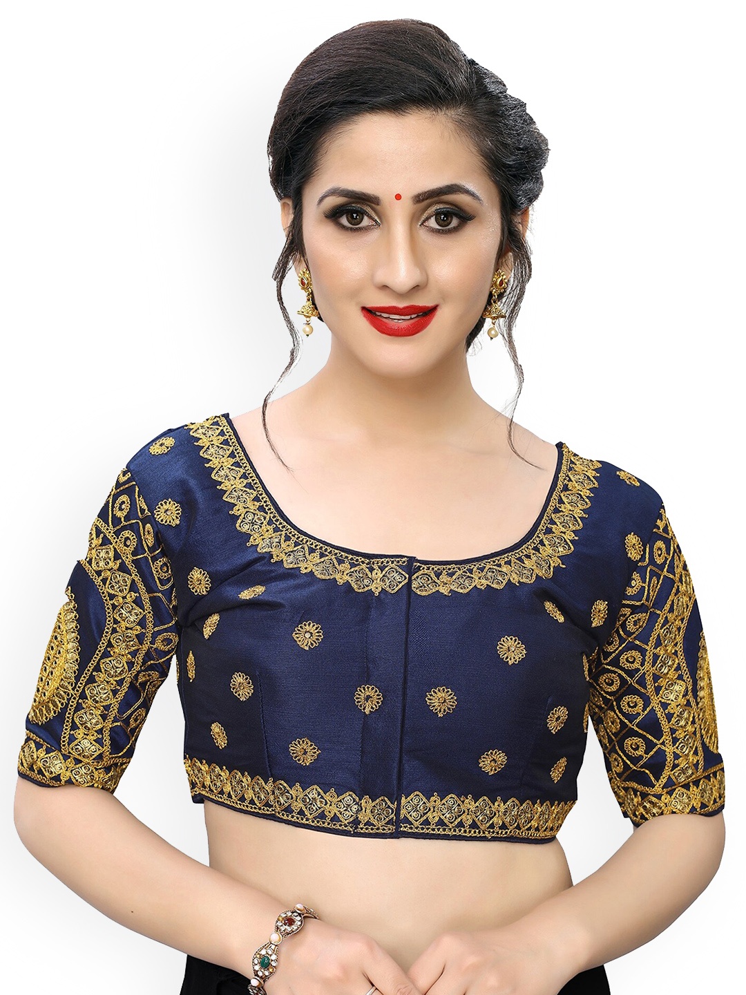 

Amrutam Fab Women Navy Blue & Gold Embroidered Silk Saree Blouse