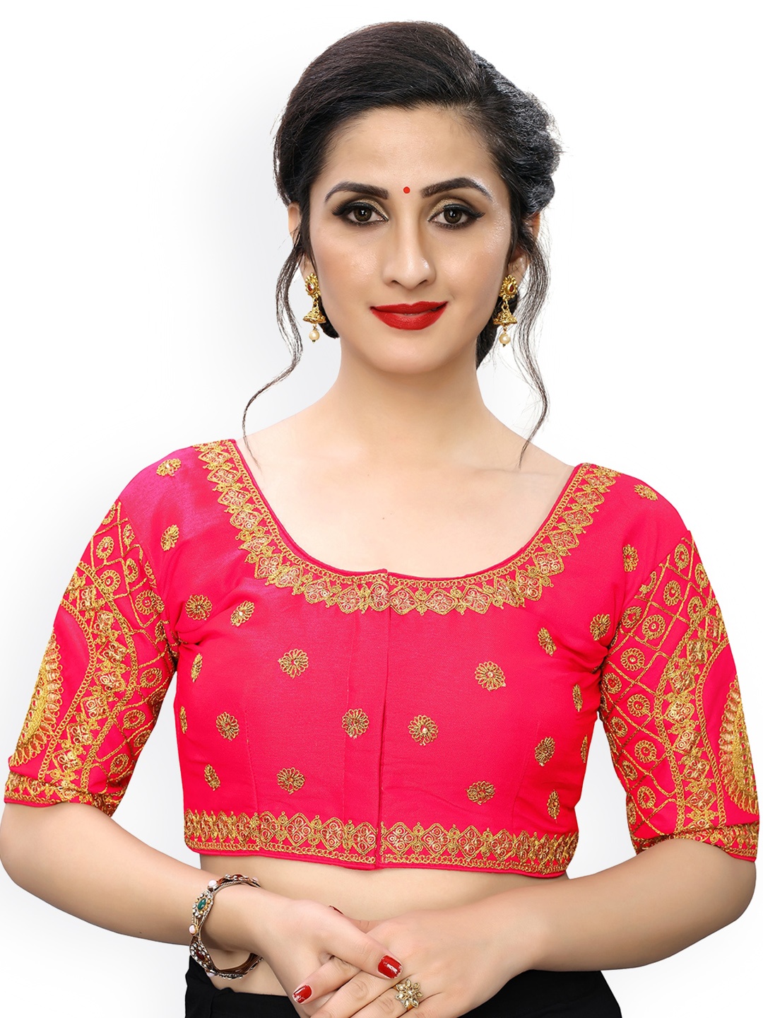 

Amrutam Fab Women Pink Embroidered Saree Blouse