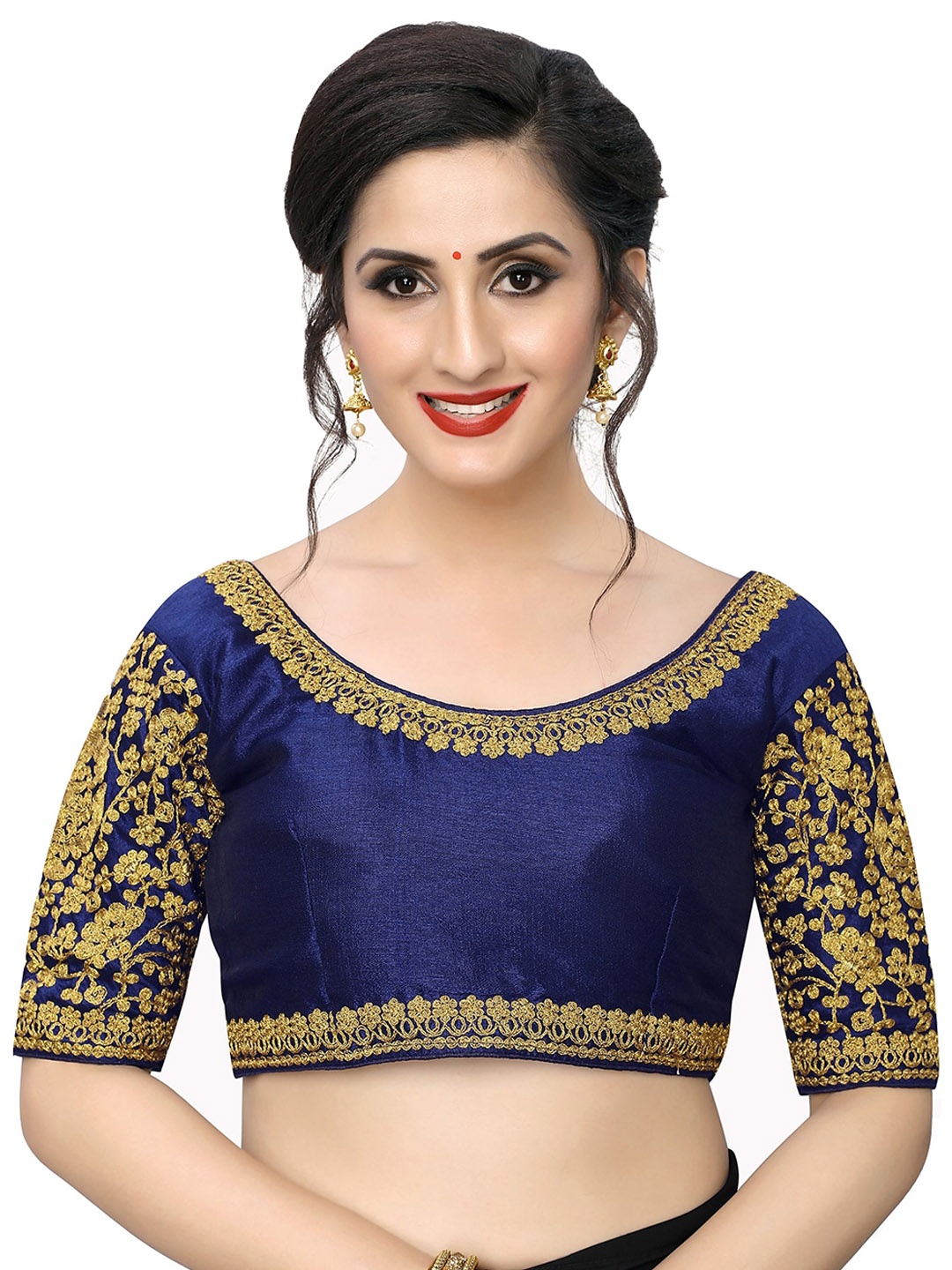

Amrutam Fab Women Navy Blue Embroidered Saree Blouse