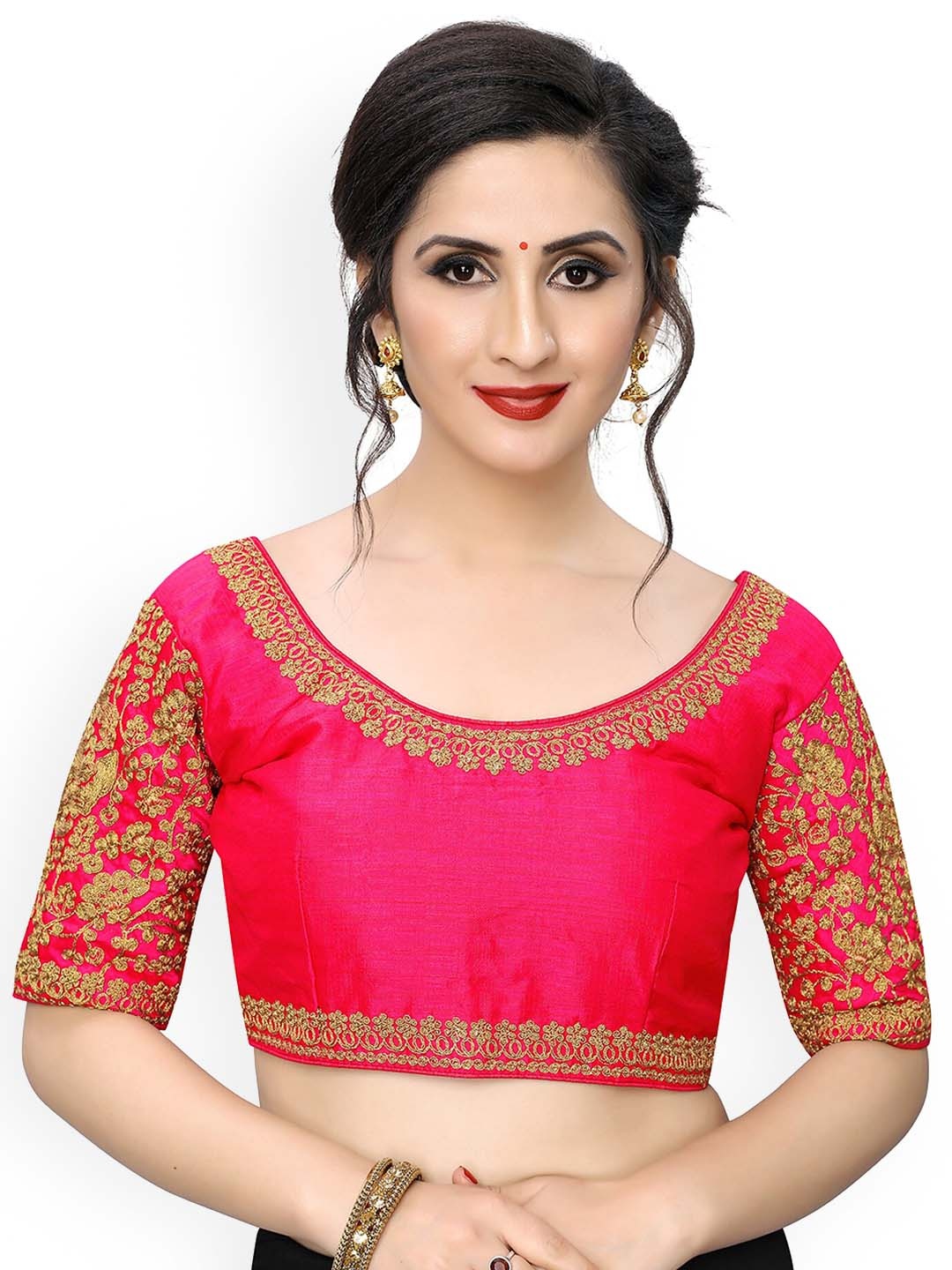 

Amrutam Fab Women Pink Embroidered Phantom Silk Saree Blouse