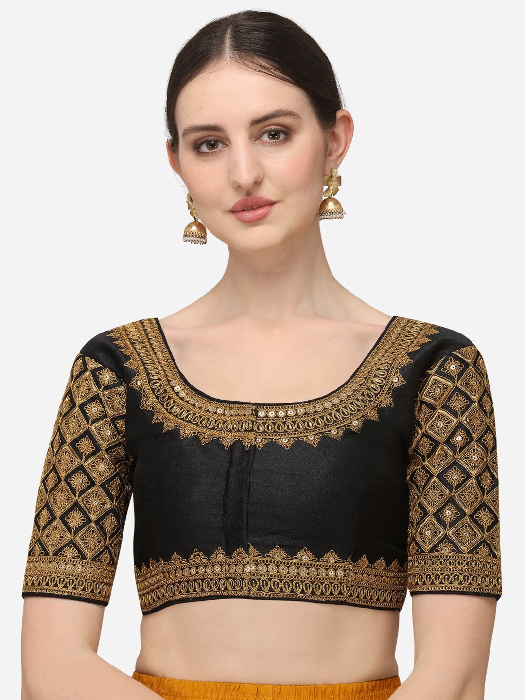 

Amrutam Fab Women Black Embroidered Silk Saree Blouse